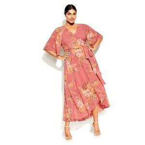 NWT CITY CHIC Trendy Plus Grand  Wrap Floral Maxi Dress Guava Sz XXL
